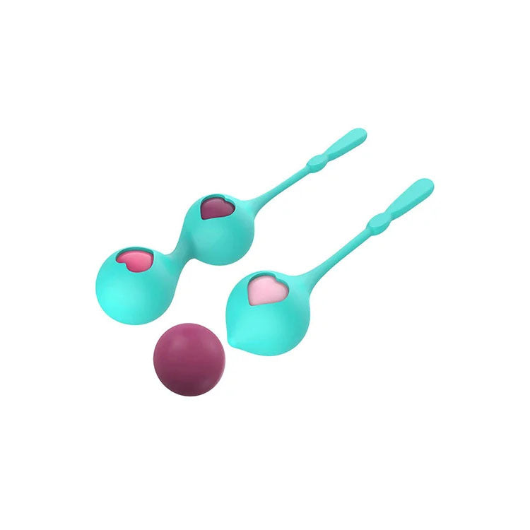 Adam & Eve Eve’s Kegel Hearts weighted kegel ball set with silicone holders — product detail