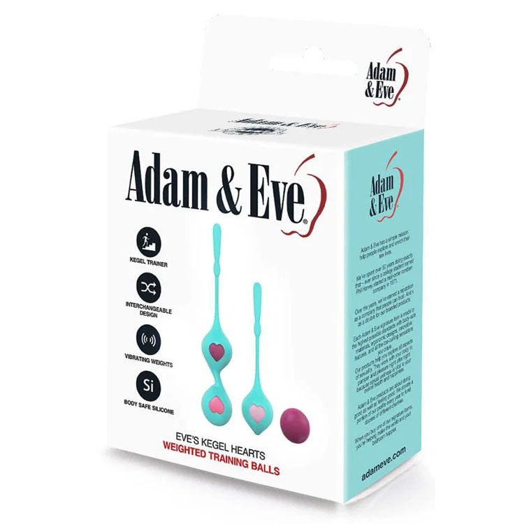 Adam & Eve Eve’s Kegel Hearts weighted kegel ball set with silicone holders — product detail