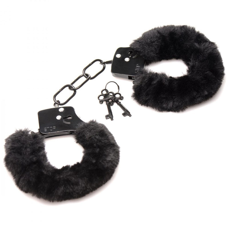 Master Series Black Faux Fur Handcuffs | The Love Boulevard