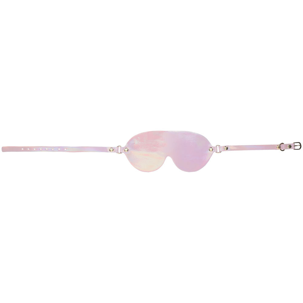 Ouch Paris pink blindfold with iridescent metal hardware