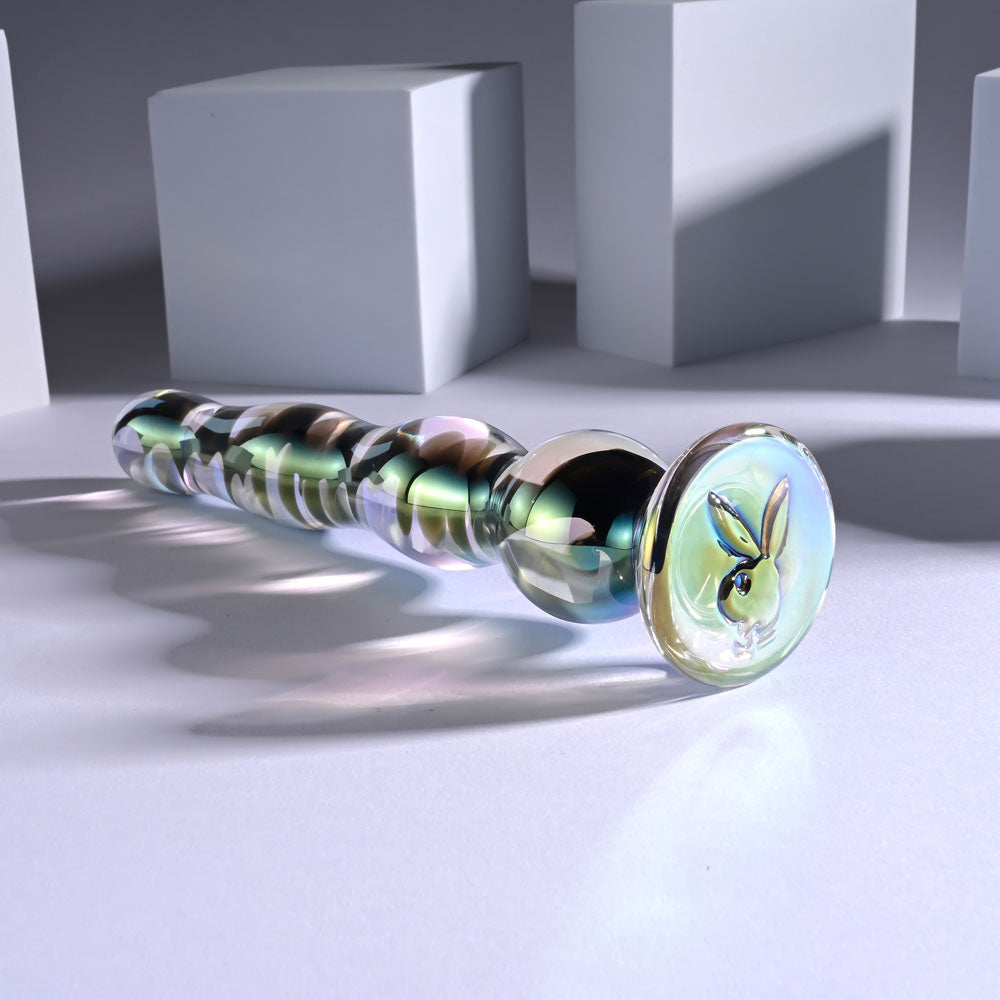 Playboy Jewels Wand glass dildo viewed towards its flared base