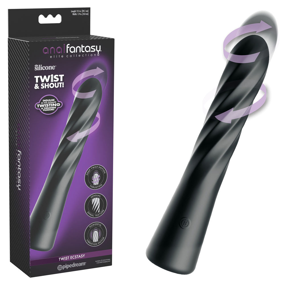 Anal Fantasy Elite Twist Ecstasy black anal vibrator and retail box