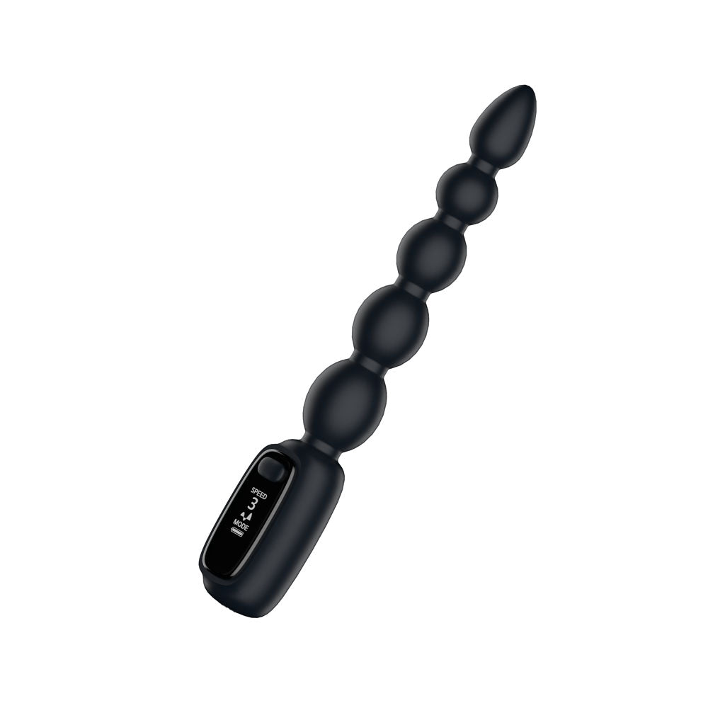 Passion Play black vibrating anal beads with LED display