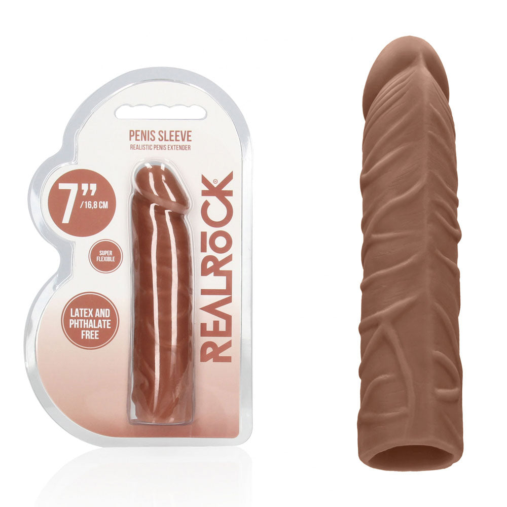 RealRock 16.8cm realistic penis extension sleeve in medium tone — product and packaging