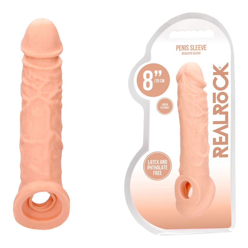 RealRock realistic penis extension sleeve with rings in light tone — product detail