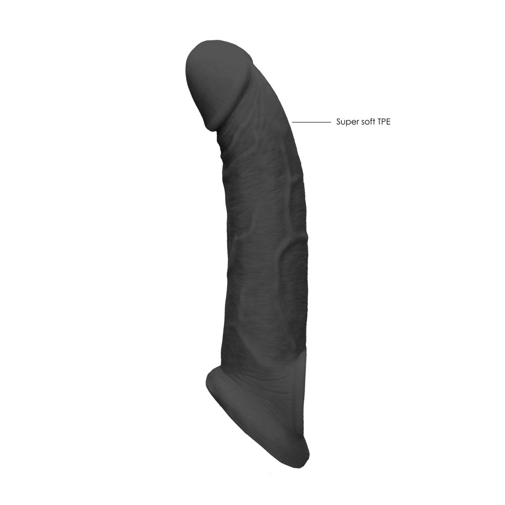 RealRock realistic penis extension sleeve with ringed opening in dark tone — product detail