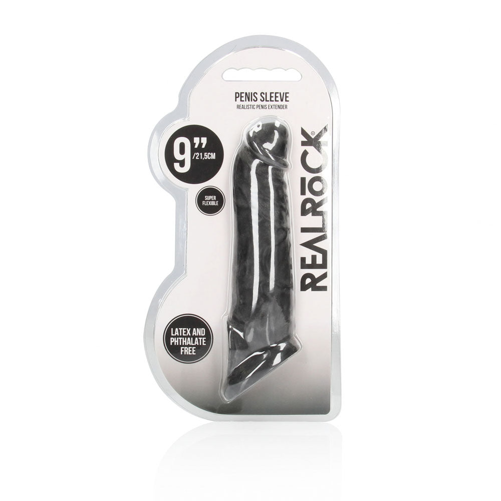 RealRock realistic penis extension sleeve with ringed opening in dark tone — product detail