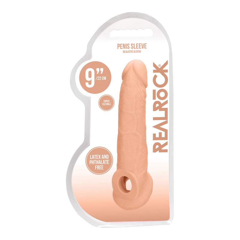 RealRock realistic penis extension sleeve with ringed opening in light tone — product detail