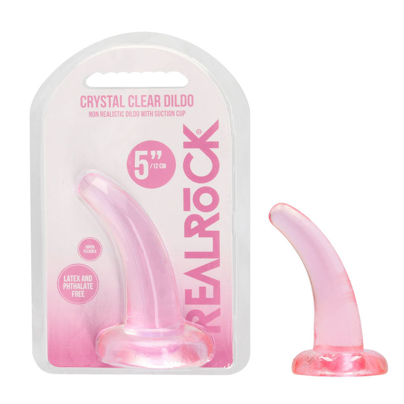 RealRock Crystal Clear 12cm curved pegging dildo in pink — product detail