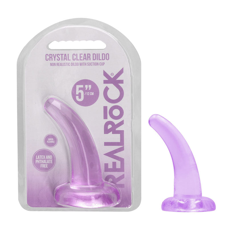 RealRock Crystal Clear 12cm curved pegging dildo in purple — product detail