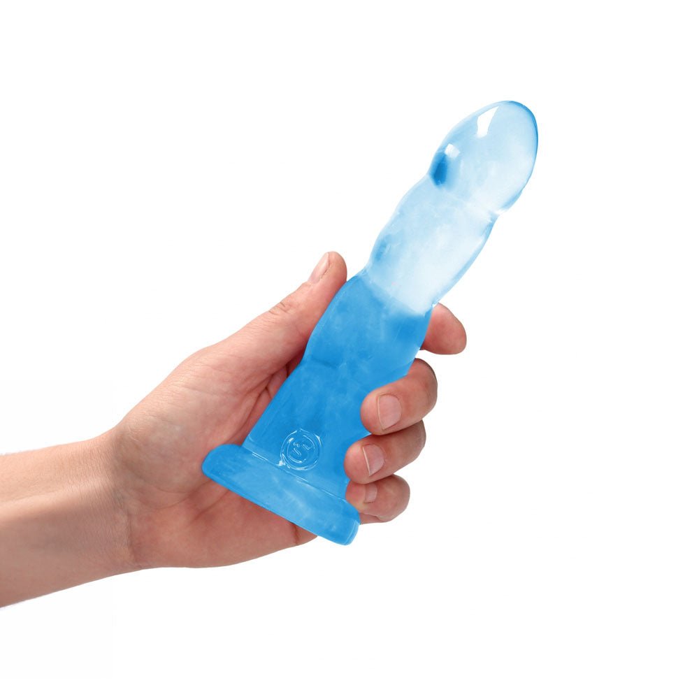 RealRock Crystal Clear 18cm contoured suction cup dildo in blue — product view 2