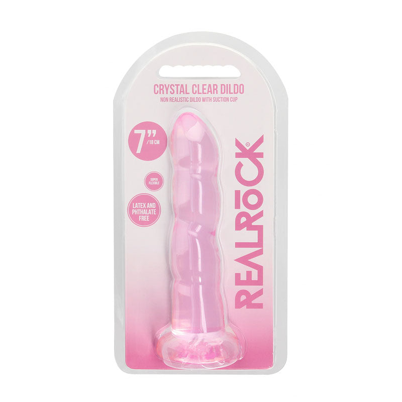 RealRock Crystal Clear 18cm contoured suction cup dildo in pink — product view 6