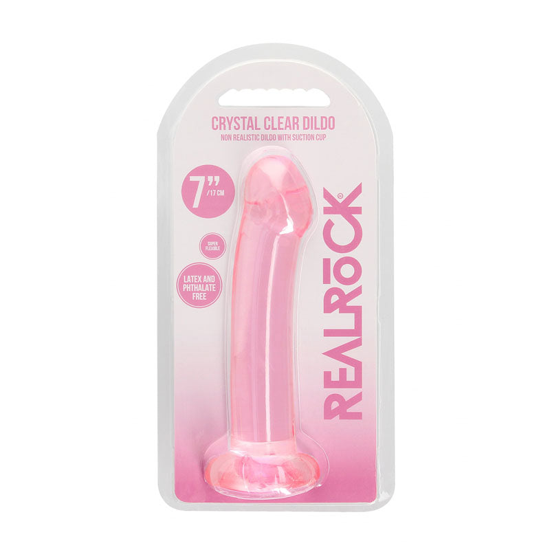 RealRock Crystal Clear 17cm (6.69 inches) smooth suction cup dildo – Pink, product detail