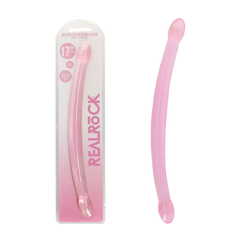 RealRock Crystal Clear 42cm double-ended dildo – Pink, with packaging