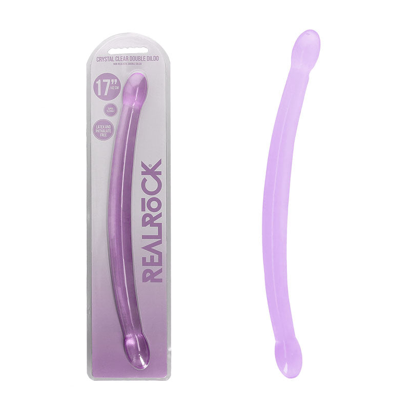RealRock Crystal Clear 42cm double-ended dildo – Purple, with packaging