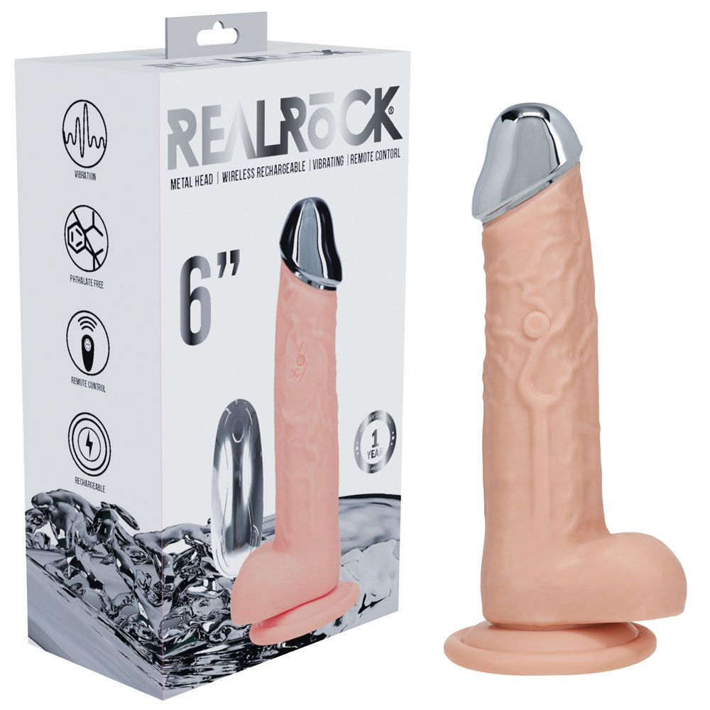 REALROCK Metal Head 16.2cm (6.38 inches) vibrating dildo with wireless remote, light tone
