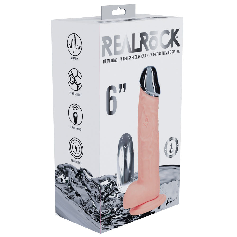 REALROCK Metal Head 16.2cm (6.38 inches) vibrating dildo with wireless remote, light tone