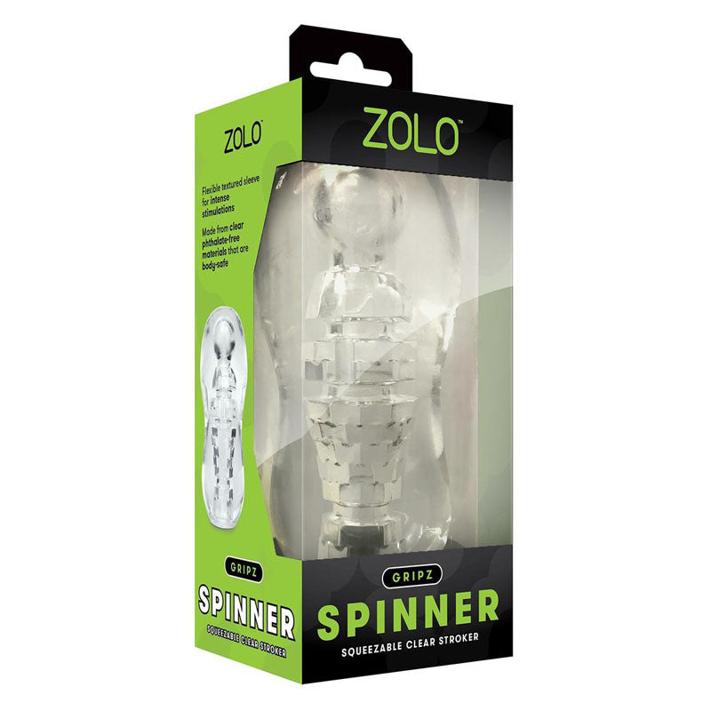 Zolo Gripz Spinner – Clear Textured Handheld Stroker Sleeve
